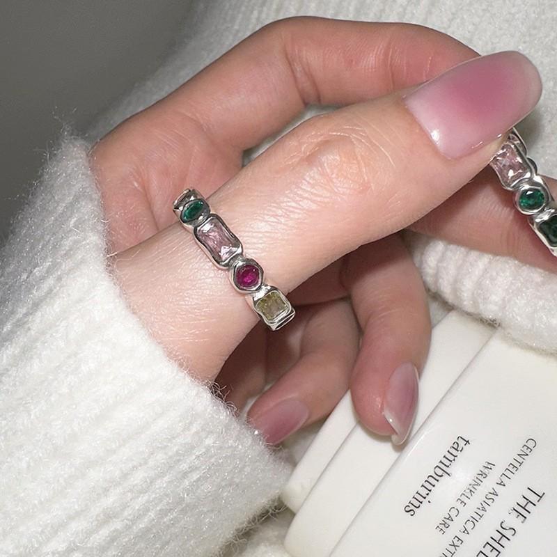 Adjustable Open Unique Ring With Multicolored Zircon Stones Perfect For Stylish Women Accessories