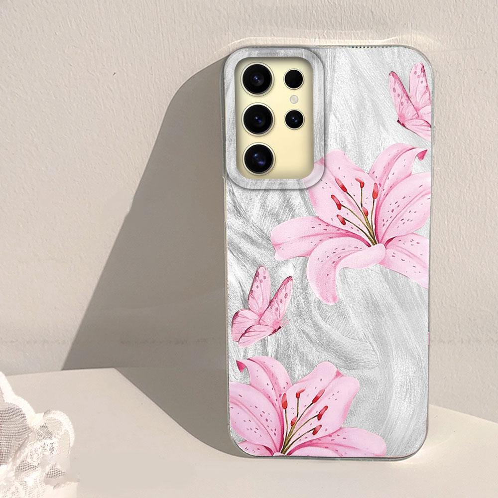 Pink Lily Flower Hard Back Print For Samsung Galaxy S25 Ultra S26 S23 S24 Plus S21 FE S22+ S26+ Shockproof Cover Phone Case Girl