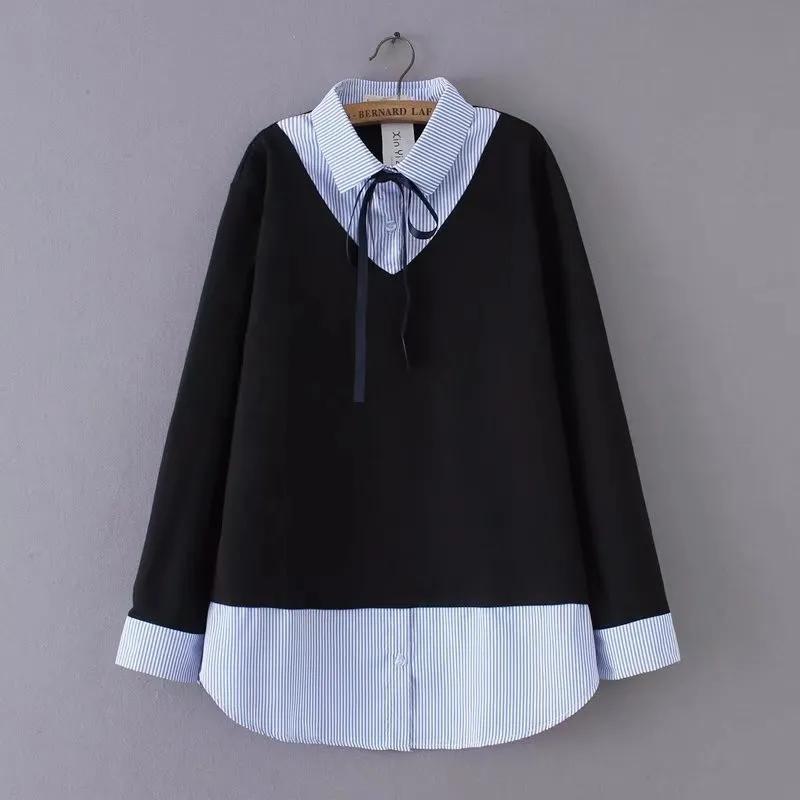 

Женская весенняя свободная полосатая трикотажная толстовка с длинным рукавом для поездок на работу M чёрный