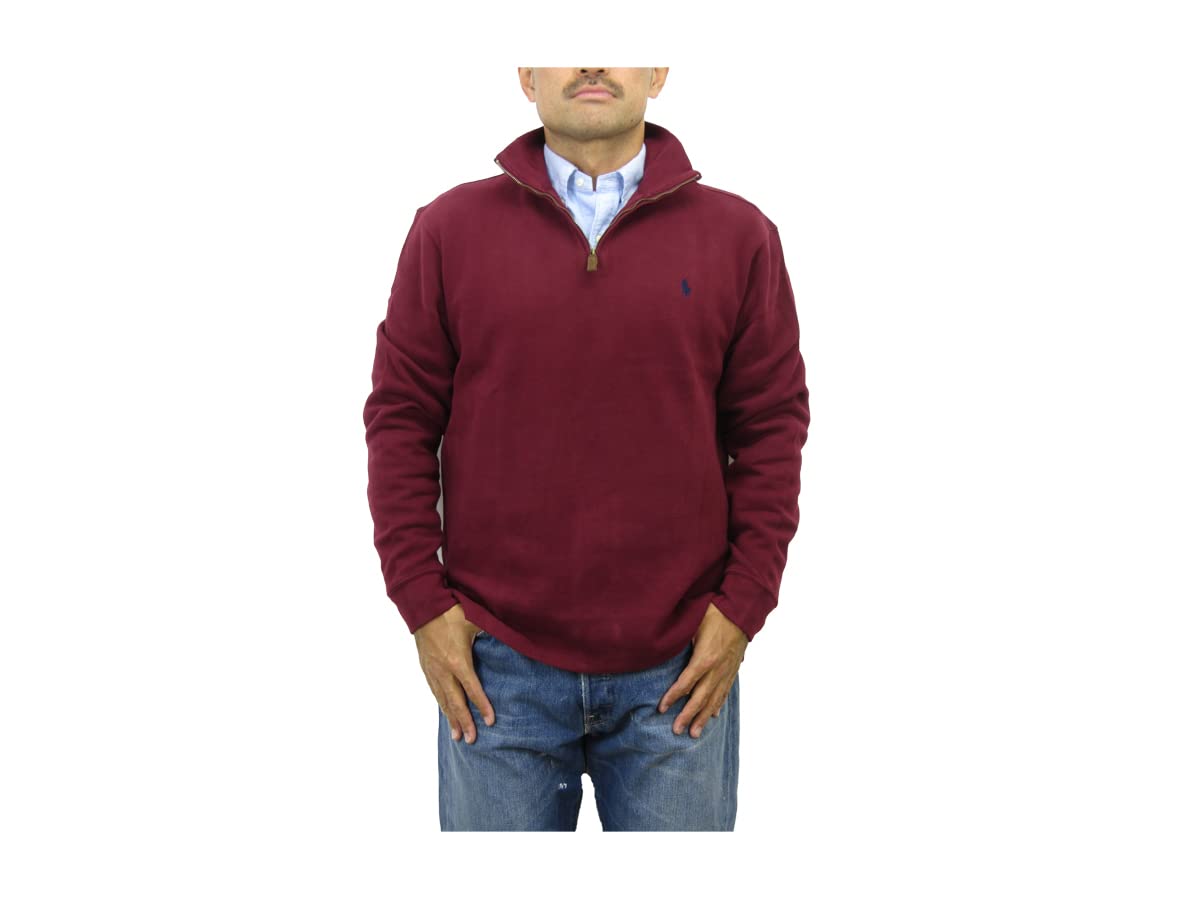 

POLO Ralph Lauren French Rib Pullover Solid Men s Half-Zip Sweatshirt, Color, One-Pointed Embroidery, 0102868-L-RED [Used]