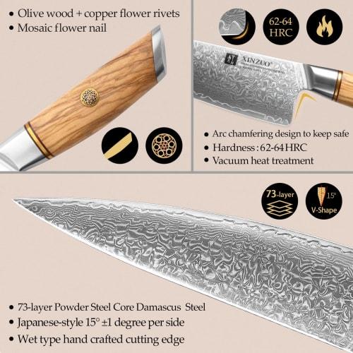 XINZUO 73-Layer Damascus Steel 5-Piece Chef Knife Set, Hand-Forged Sharp Kitchen Knife Set with Powdered Steel Core, Chef Santoku Bread Utility Paring