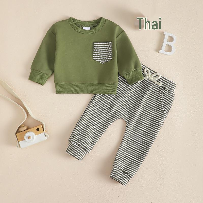 

Infant & Toddler Cotton Knit Sweatshirt & Waffle Stripe Pants Set, 2025 Collection 12-18 Months зелений