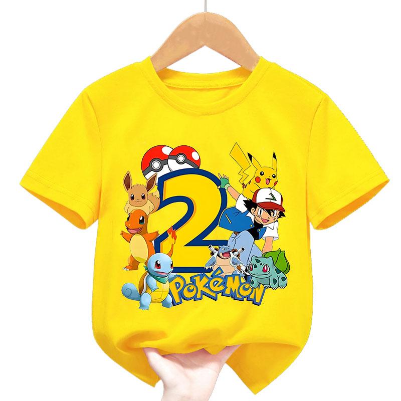 Summer Pokémon Pikachu Short-Sleeve T-Shirt for Kids and Teenagers, 100% Cotton, Cute, Versatile, Casual, Loose-Fitting Top