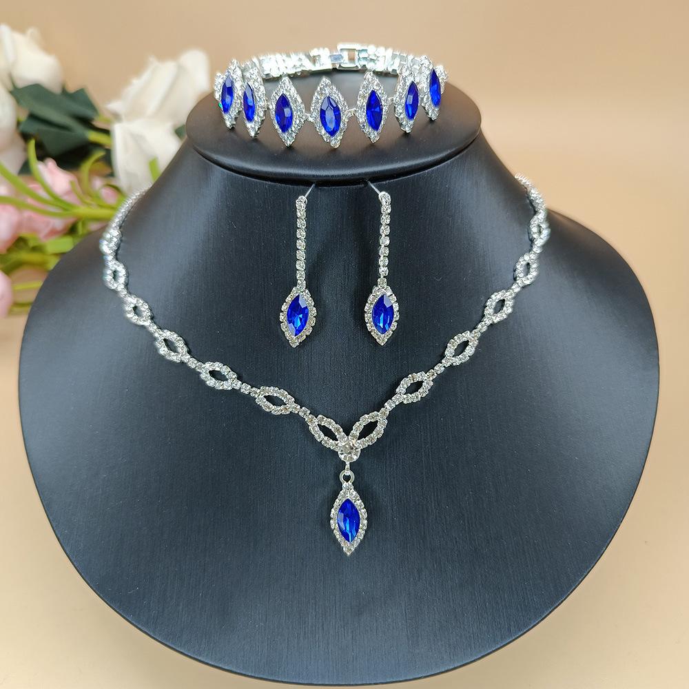 Royal Blue Diamond Bridal Necklace & Earrings Set - Elegant Wedding Jewelry Accessories
