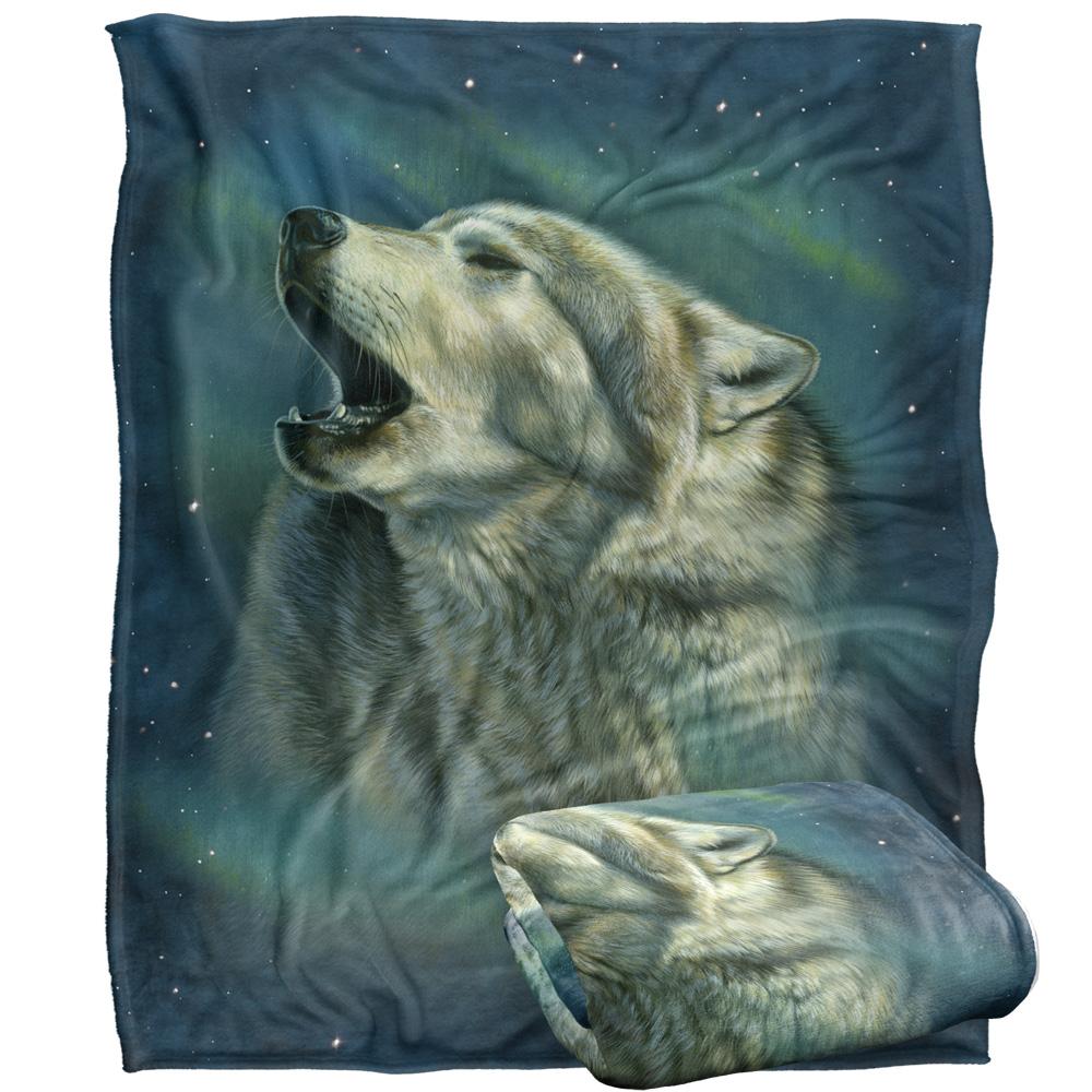 Aurora Silky Howling Wolf Supersoft Blanket