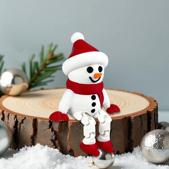 Christmas Snowman Figurine 3D Printed Sitting Snowman Ornament with Movable Joints for Winter Home Office Desk Decor