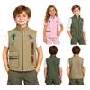 Kids Boys Girls Jungle Explorer Vest Leopard Trim Zipper Front Stand Collar Sleeveless Jacket with Whistle Pocket for Cosplay