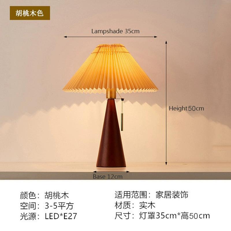 Nordic Retro Pleated Table Lamps LED Solid Wooden Desk Lights Study Reading Table Light for Bedroom Home Decoration Lighting E27