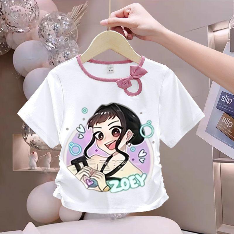 Children's Fairy Tale Witch Girls Group Bowtie Fashion Top - Summer Girls' Pure Cotton Short-Sleeved T-shirt