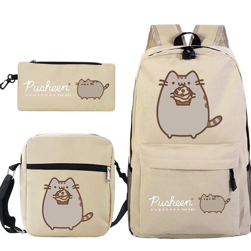 Pusheen толстый кот милый мультяшный принт школьный рюкзак трансграничный студенческий портативный наплечный рюкзак пенал набор из трех предметов No specification