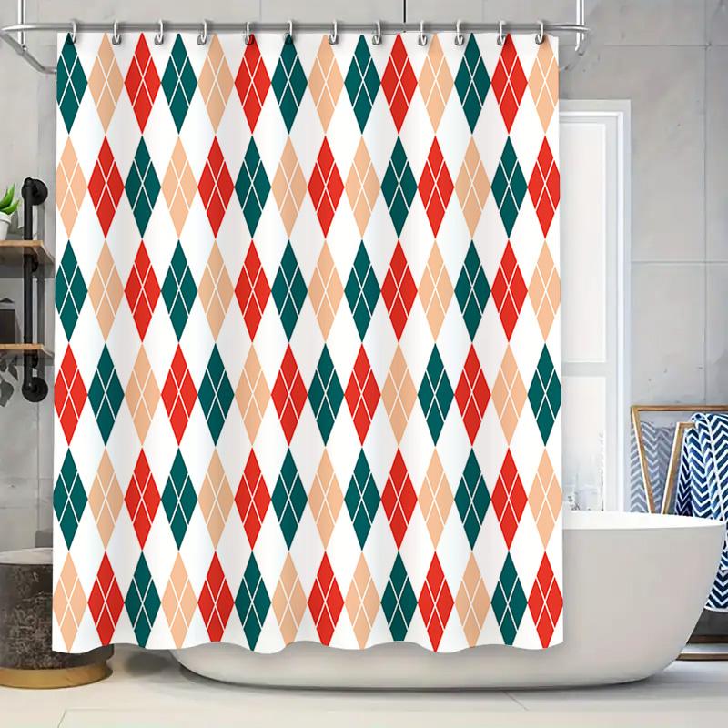 

Classic Argyle Shower Curtain Waterproof Bathroom Decor With Metal Hook Clips Red, Green, Beige, White Pattern (59 X 70) W60H190(CM)-1 Pcs