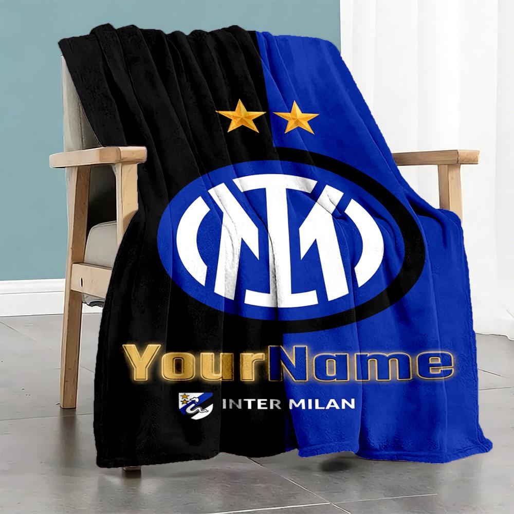 Inter Milan Customize Text Blanket Lightweight Customizable Blanket Comfortable Great for Living Room Sofa Bed Picnics All-Season Use