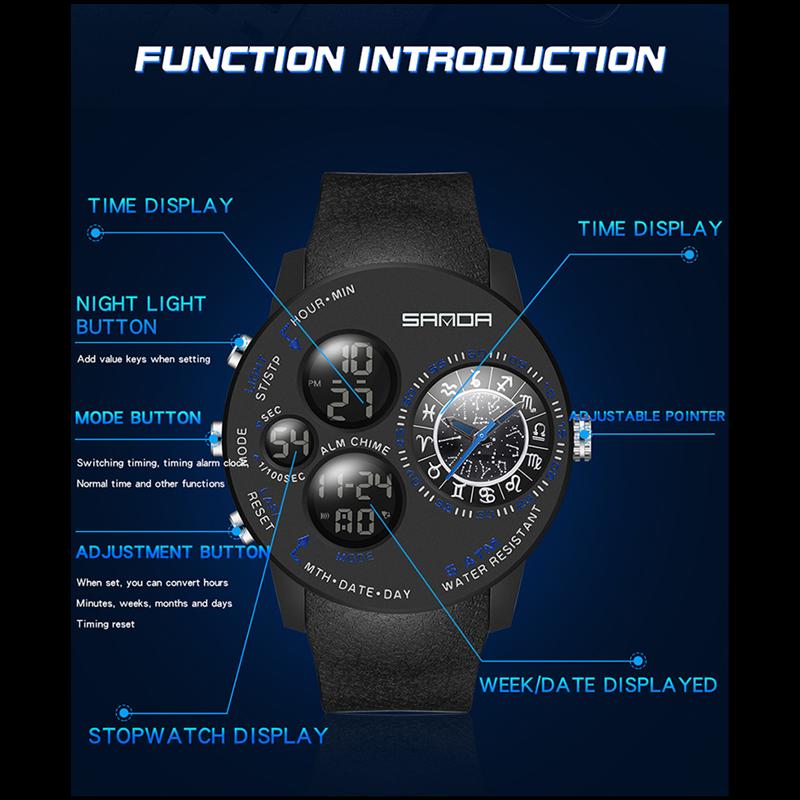 Sanda New Style Constellation Großes Zifferblatt Serie Herren Elektronische Uhr Multifunktionsuhren Mode Coole Herrenuhr