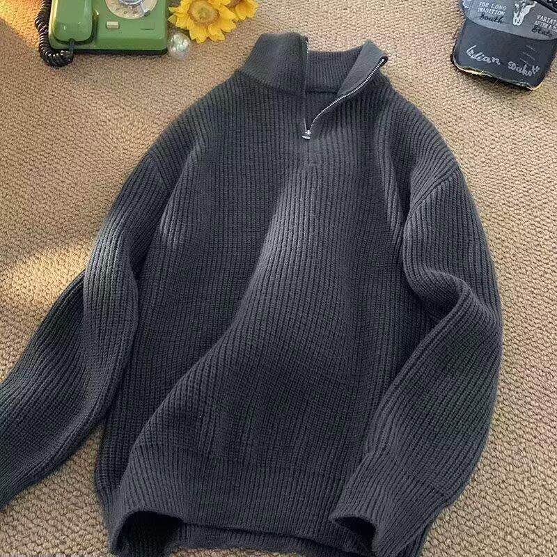 Men's Autumn/Winter Japanese Half-Zip Polo Knit Sweater – Korean Chic Lazy Style Versatile Outerwear
