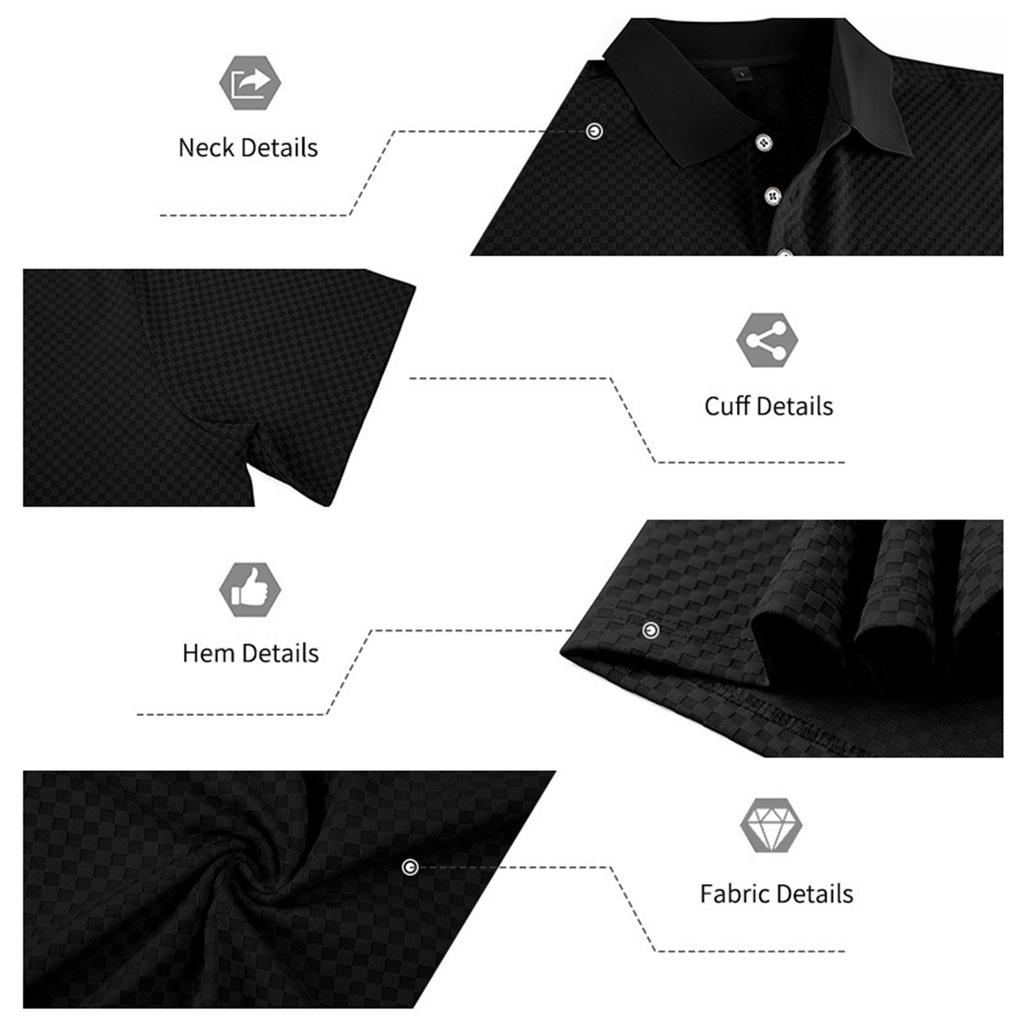 Men's Short Sleeve Polo Shirt with Textured Pattern Classic Fit Button Down Collar Lightweight Casual Top