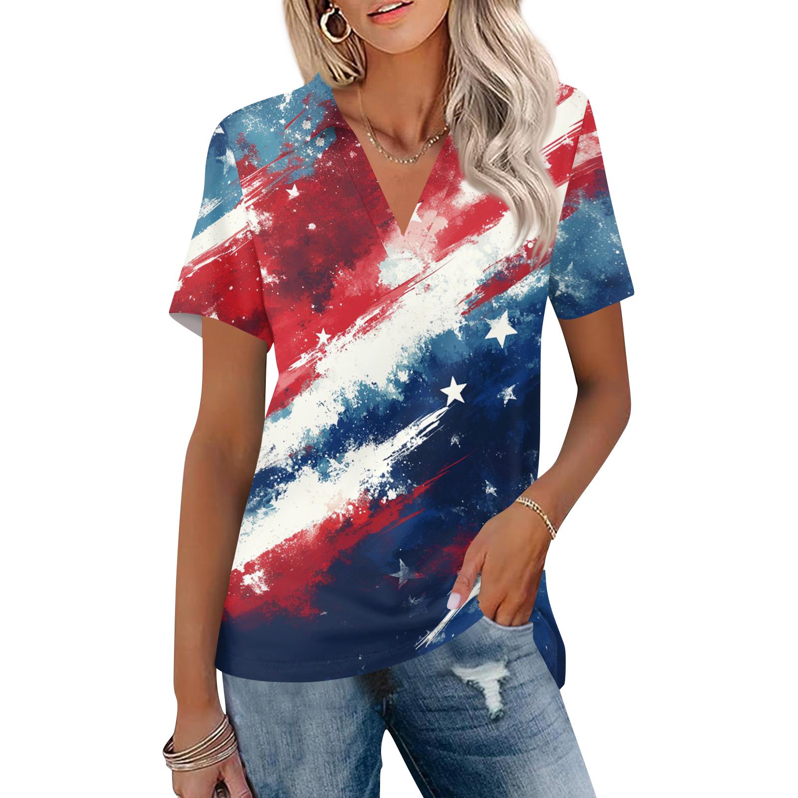 

Women’s Casual V Neck Short Sleeve Collared Top with Star and Abstract Print Relaxed Fit Fashion Blouse for Daily Wear XXXL