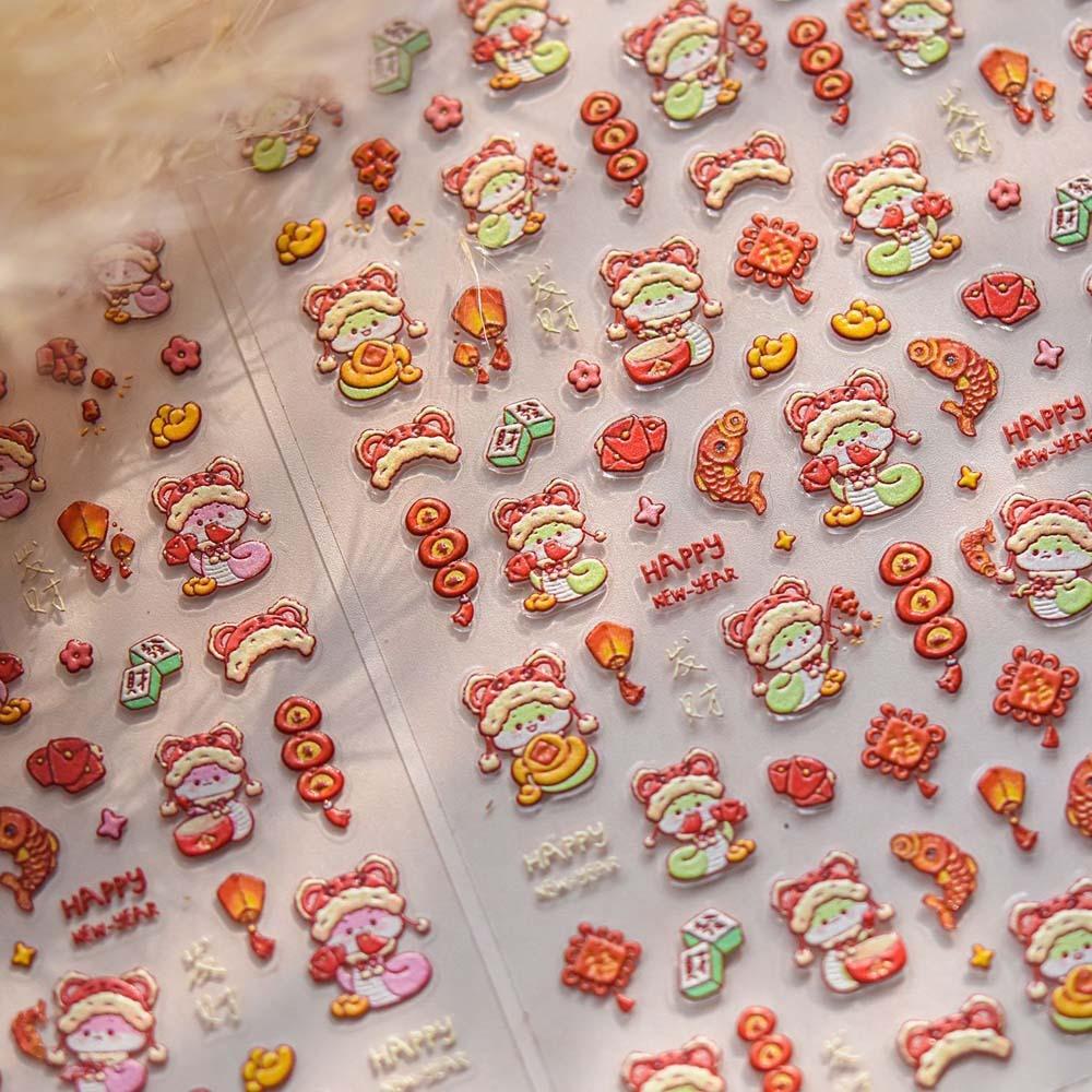 Nail Accessories Chinese New Year Nail Sticker 3D Pearl Bow Snake Nail Decoration  Party