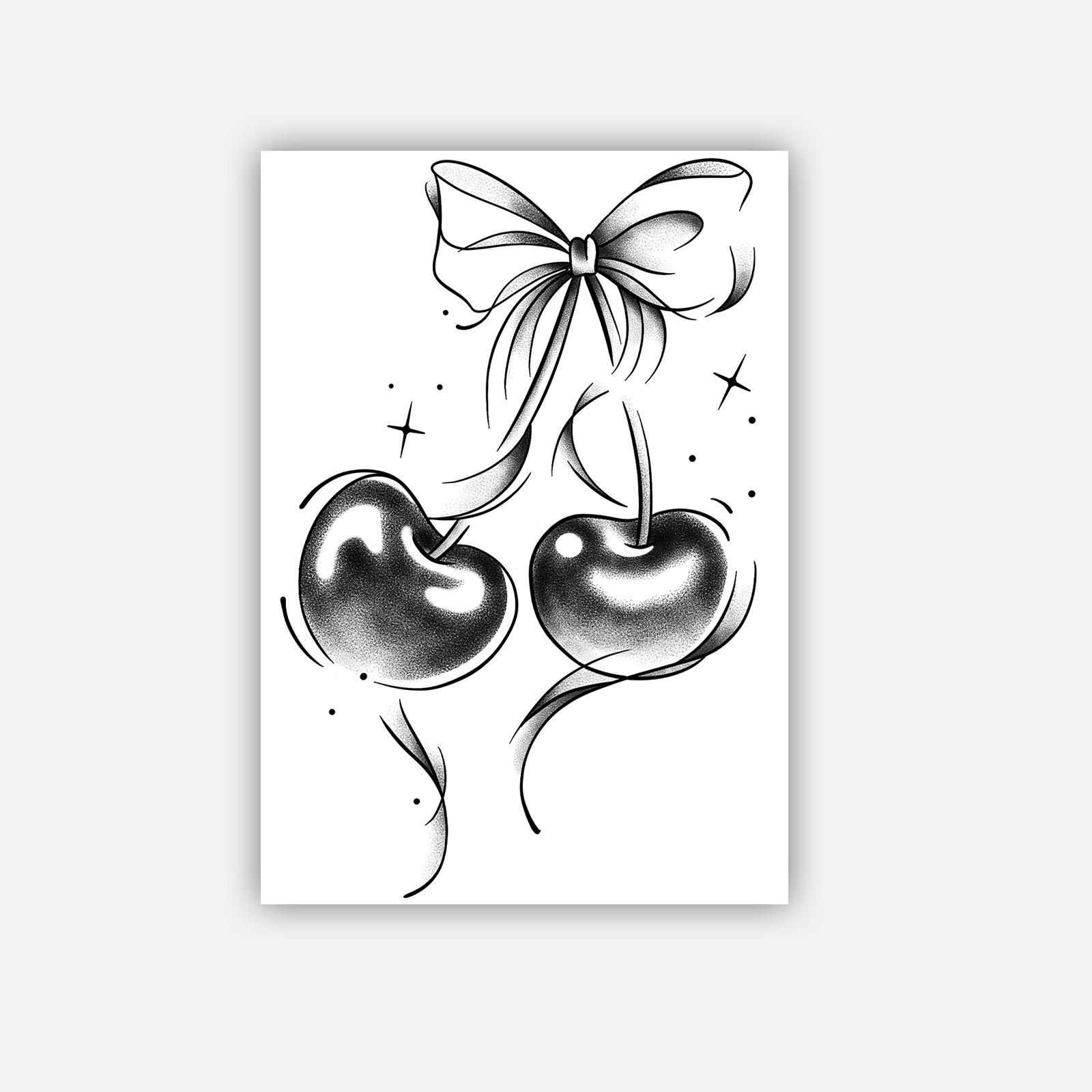 

Retro Cherry Bow Tattoo Sticker, Waterproof And Long-Lasting, Women S Thigh Advanced Sense Simulation Tattoo 10*7