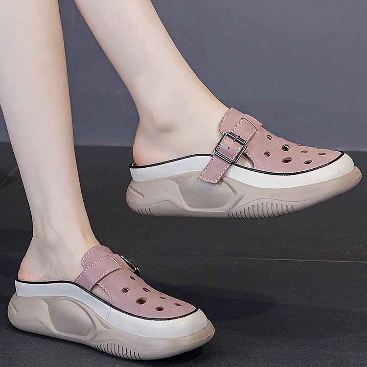 

Baotou полупрозрачные дышащие туфли женские 2025 новые дырочные туфли летняя одежда удобные сандалии модная женская одежда 35 розовый