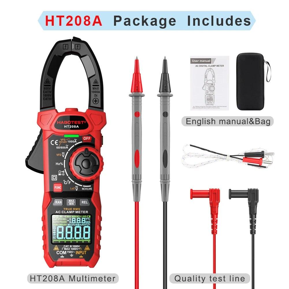 HT208A/D Amp Meter Clamp AC/DC,1000A True RMS Multimeter Tester,6000 Counts,with Temperature, NCV, LPF, Voltage and Current Test