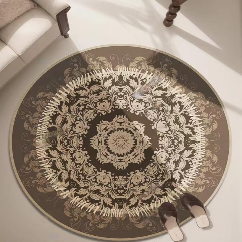 Light Luxury Crystal Pile Round Carpet Non-slip Sofa Bedroom Living Room Tea Table Bedside Simple Household Carpet 80X80CM