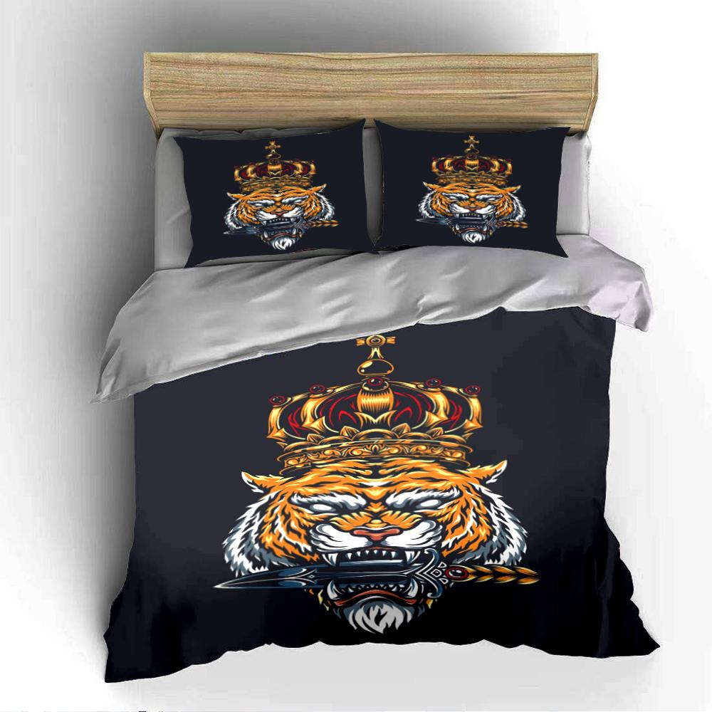 King Tiger Crown Design Bedding set (1 duvet cover, 2 pillowcases, duvet not included)
