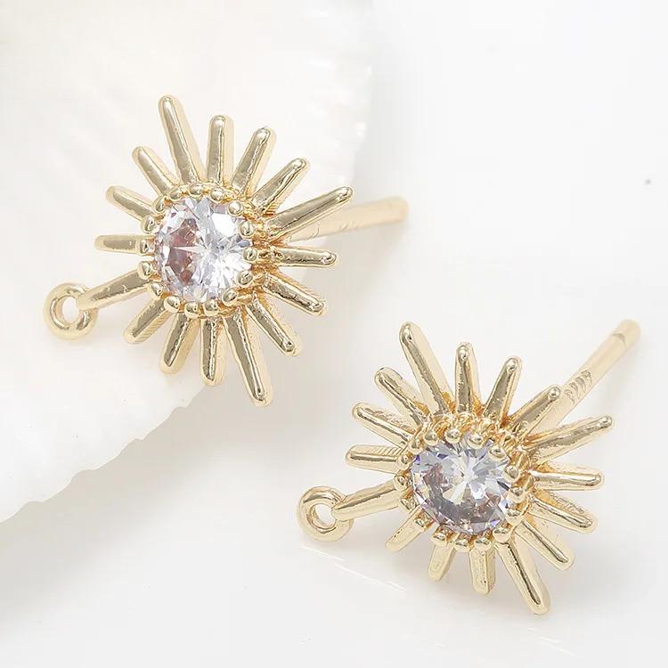 Gold Color Brass with Zircon Flower Stud Earrings High Quality Diy Jewelry Findings Accessories