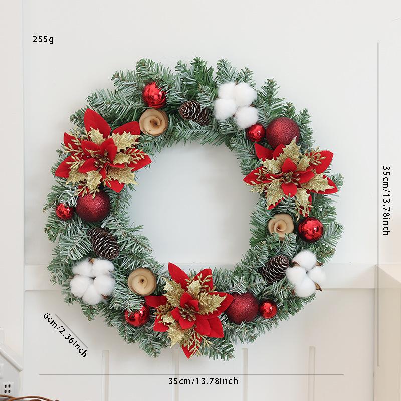 Christmas Wreath 35/40cm Pre-made Door Hanger, Festive Holiday Decoration for Home Entrance Xmas Decor