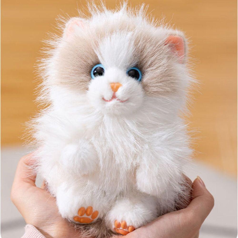 Simulation Cat Puppy Cat Plush Keychain PP Cotton Long Hair Cat Keyring Lovely Bag Pendant  Kids