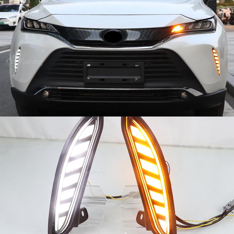 1 Pair For Toyota Harrier Venza Car DRL Lamp LED Daytime Running Light Dynamic Yellow Turn Signal Relay