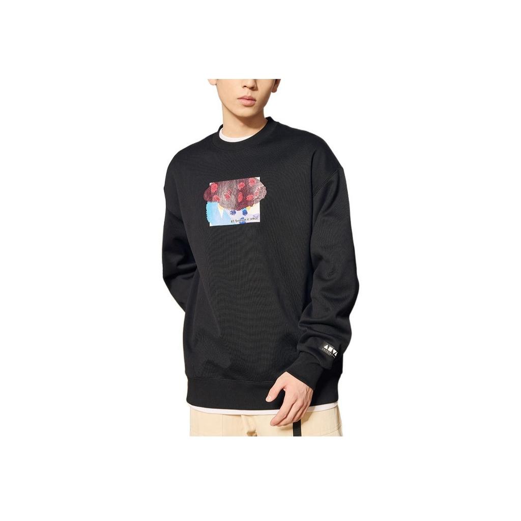 Anta Sports Lifestyle Series Front Print Pattern Round Neck Pullover Long Sleeve Sweatshirt Unisex Sweatshirt Black 172248712-2