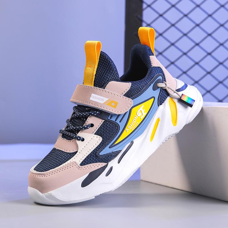 

Кроссовки для детей, детская повседневная спортивная обувь для мальчиков, дышащая летняя сетчатая детская обувь на липучках для девочек, для бега в школе 35 синий