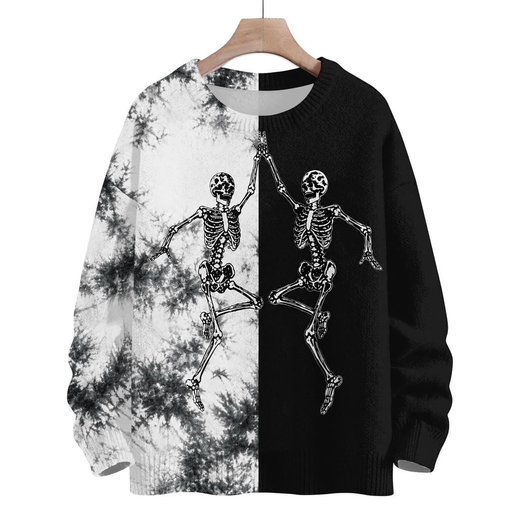 Women's Long Sleeve Halloween Print Sweater, Casual Round Neck Knit Top