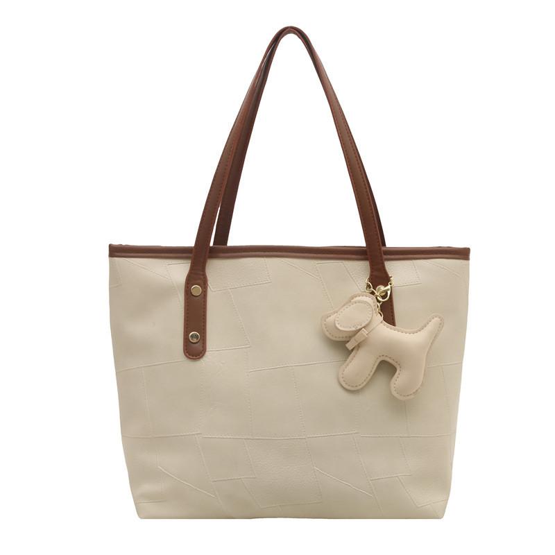 Fashion Solid Color Large Capacity Women Casual Tote Bag With Pendant For Daily