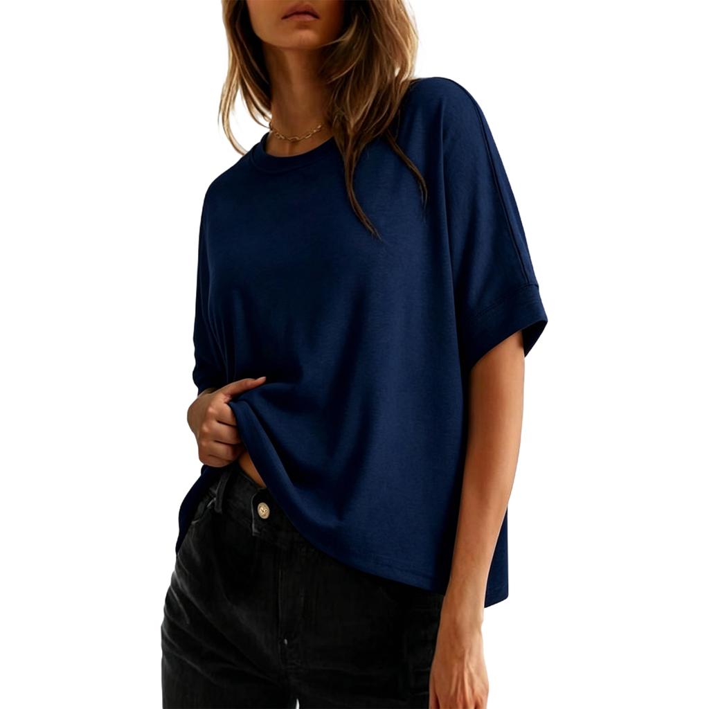 Ladies' Basic Fashion Color Short Sleeve Round Neck T-Shirt Casual Pullover Top for Everyday Wear and Daily Use