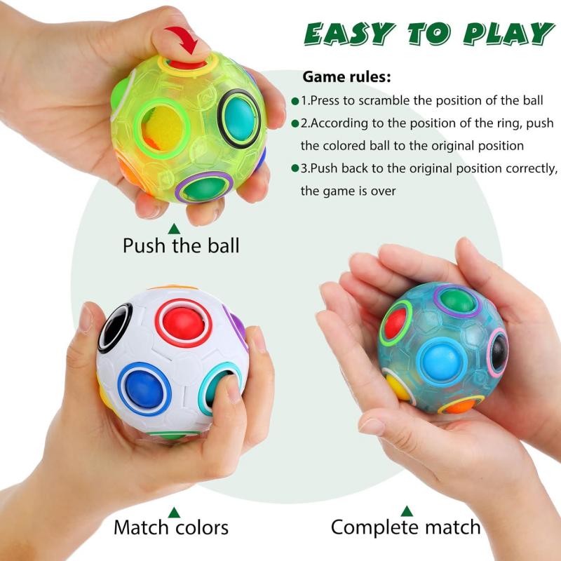 Magic Rainbow Puzzle Ball, Fidget Ball Puzzle Brain Teaser Fidget Toy Birthday Christmas Stocking Stuffers for Kids & Adults
