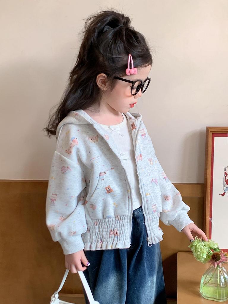 2025 Girls' Floral Hooded Cardigan - Spring/Autumn Sweatshirt for Kids