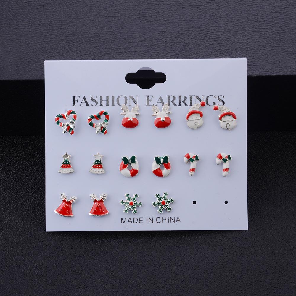 8Pairs Christmas Tree Snowflower Santa  Garland Elk Shape Earrings Ear Studs Set
