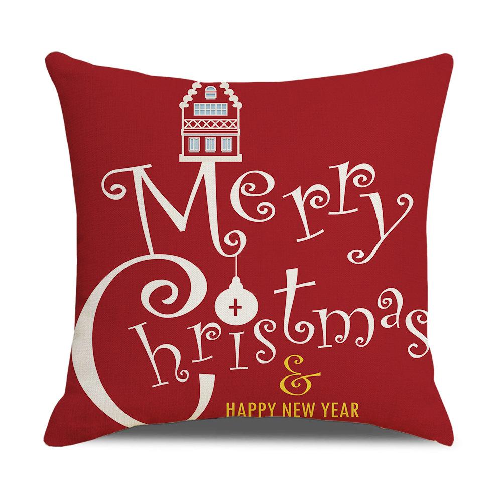 New Red and White Christmas Pillowcase Homewares Cartoon Elk Linen Sofa Pillowcase