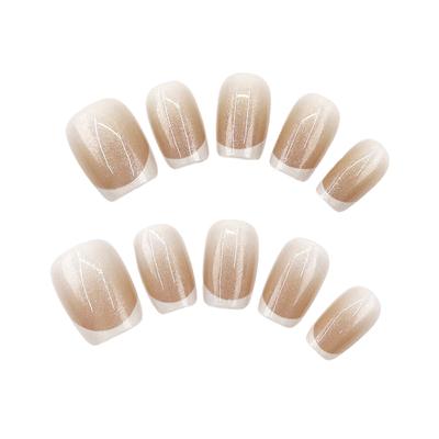 30Pcs French Pearlescent Glitter Short Square False Nails With Jelly Adhesive Detachable Full Cover Artificial Press On Nails