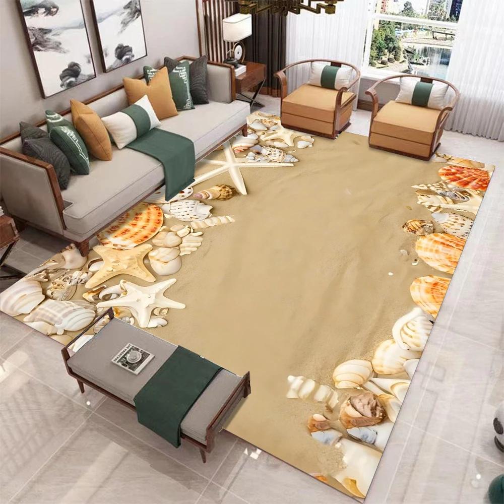 3d Starfish Beach Shell Sea Star Sand Carpet Rug for Living Room Bedroom Home Sofa Decoration,Kids Play Non-slip Floor Mat