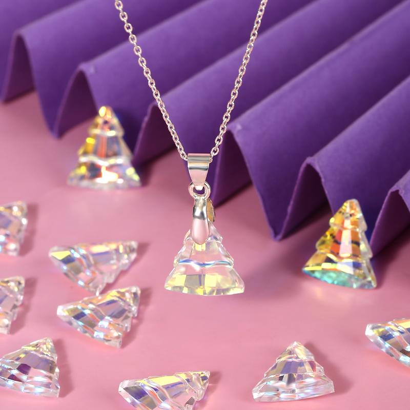 9Pcs Crystal Christmas Tree Pendant Glass Austria Loose Beads Charms Rhinestones for DIY Earring Necklace Craft Jewelry Making