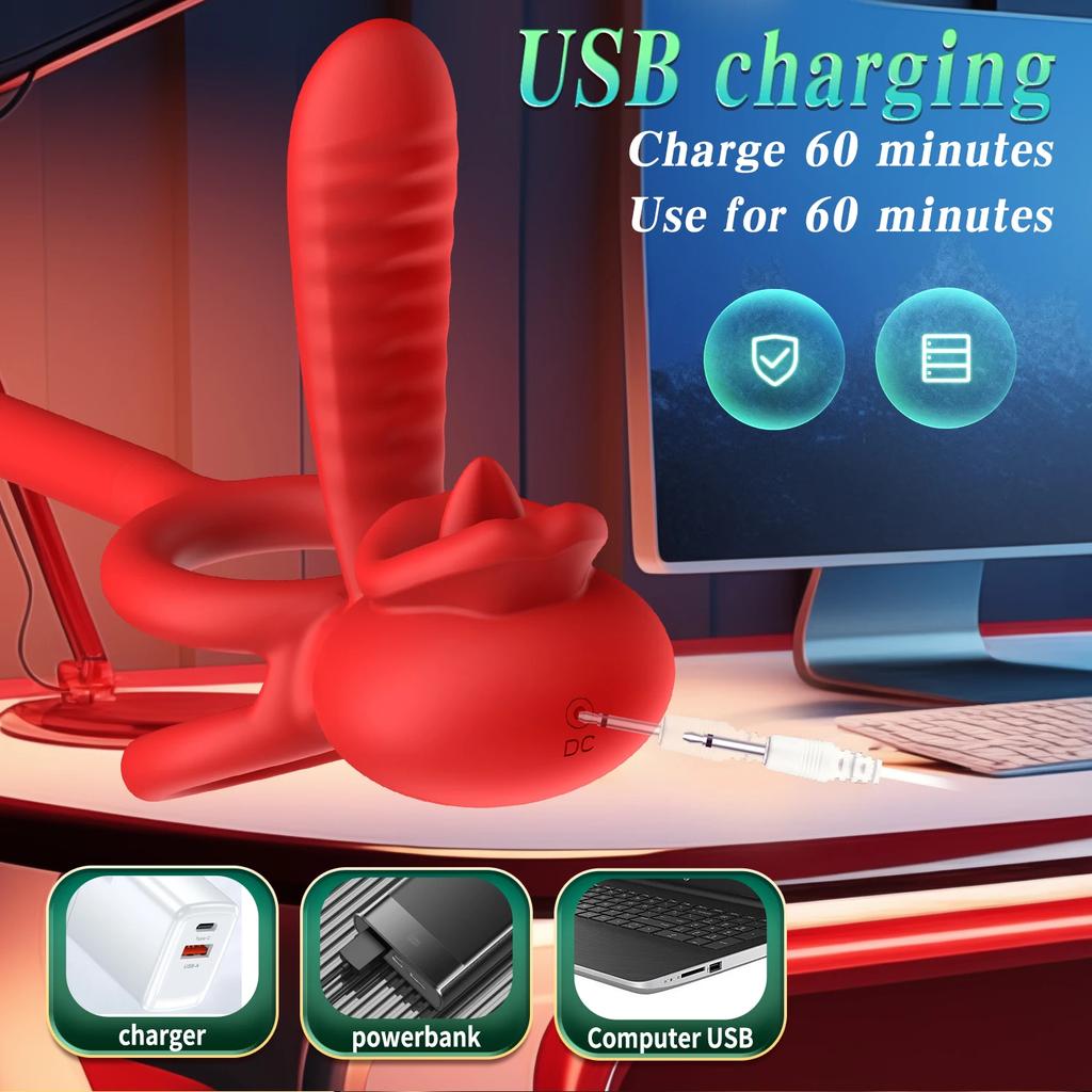 APP Vibrating Cock Ring Sleeve Rose Clitoral Vibrators Tongue Clit Stimulator Anal Plug Prostate Massager Sex Toys for Men Women