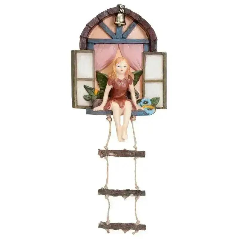 New Fairy House Tree Hanging Sculpture Window Ladder Resin Statue Figurine Outdoor Ornament Home Garden Supplies Yard Art Decor