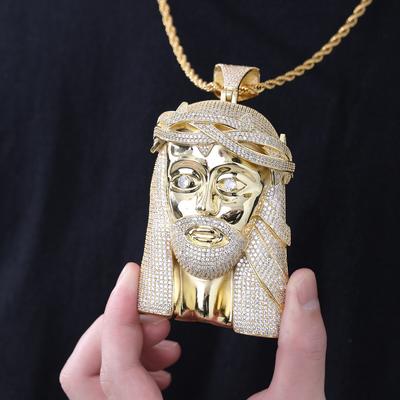 European and American Hip Hop Full Diamond Portrait Pendant Necklace Copper Inlaid Zircon Personality Cool Rap Hiphop Jewelry Accessories