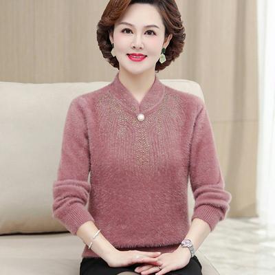 Mother's Clothing Autumn and Winter Mink Plush Sweater Middle-aged Women's Warm Top Middle-aged and Old People's Bottom Shirt