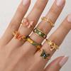 7Pcs/Set Camellia Flower Enamel Finger Rings Butterfly Irregular Rings Unique Flower Ring Set  Women