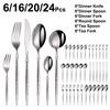 6/16/20/24Pcs Sliver Stainless Steel 304 Cutlery Set Sliver Tableware Western Hammer Pattern Handle Dinner Set Fork Spoon4