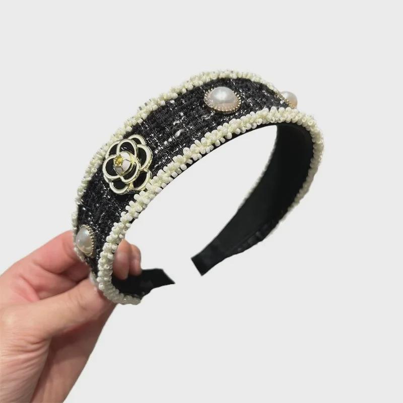 Elegant Baroque Pearl Headband with Camellia Inlay for Women