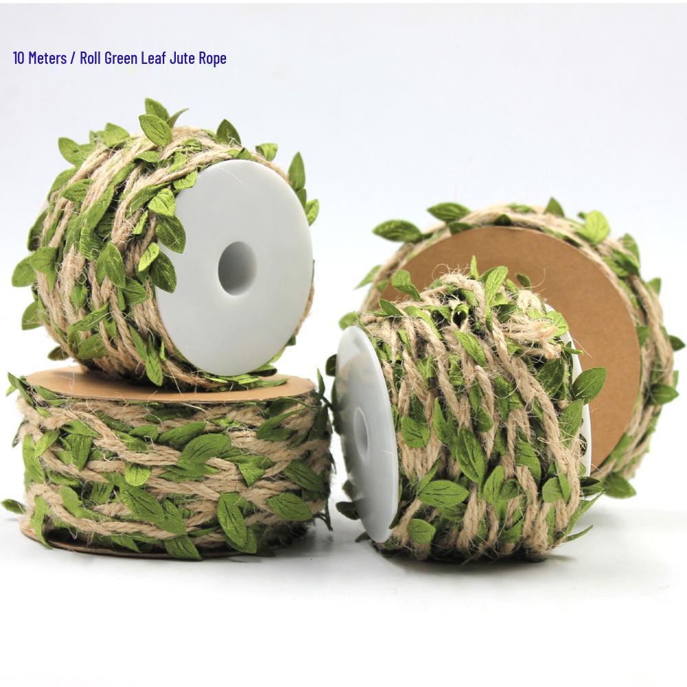 Green Leaf Jute Rope: 10m DIY Vine Leaf Decoration Rope